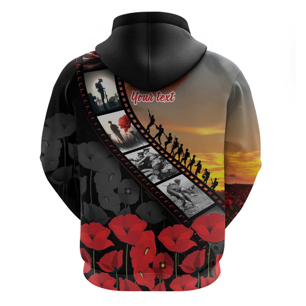 Personalised Remembering ANZAC Lest We Forget Hoodie Vintage Film Frame Memorial Red Poppy