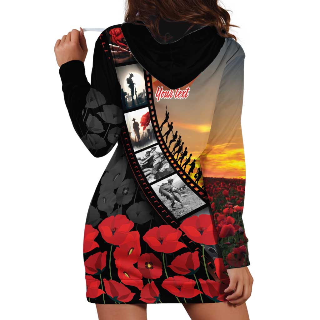 Personalised Remembering ANZAC Lest We Forget Hoodie Dress Vintage Film Frame Memorial Red Poppy