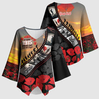 Personalised Remembering ANZAC Lest We Forget Kimono Sleeve Blouse Vintage Film Frame Memorial Red Poppy