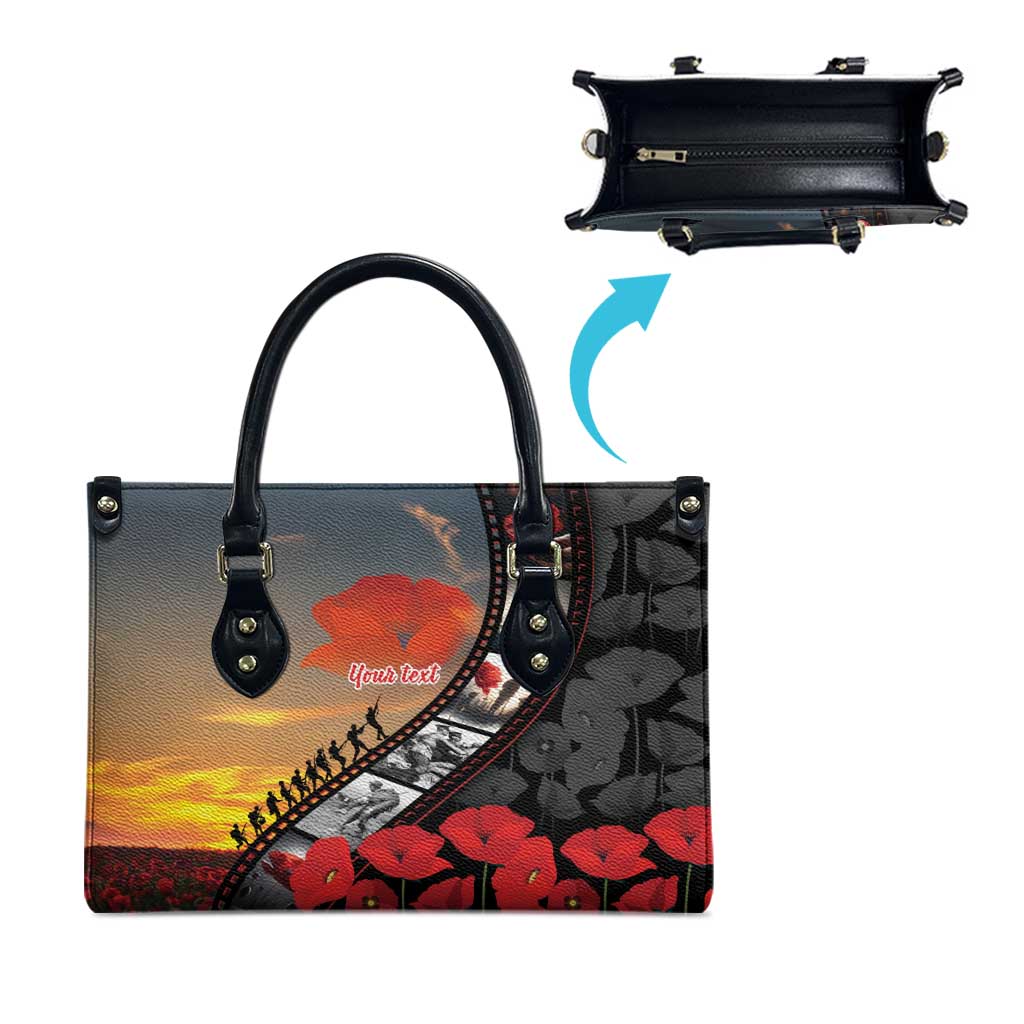 Personalised Remembering ANZAC Lest We Forget Leather Bag Vintage Film Frame Memorial Red Poppy