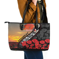 Personalised Remembering ANZAC Lest We Forget Leather Tote Bag Vintage Film Frame Memorial Red Poppy