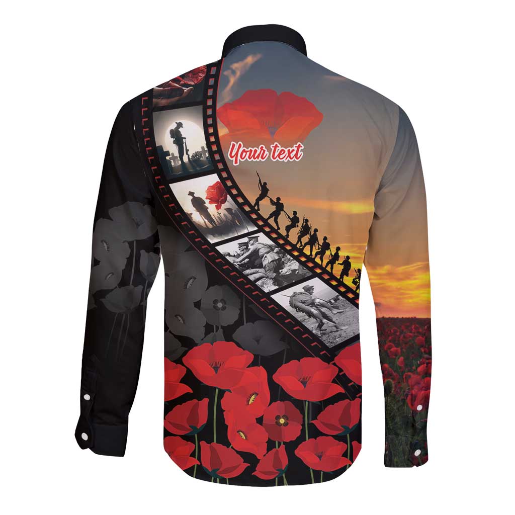 Personalised Remembering ANZAC Lest We Forget Long Sleeve Button Shirt Vintage Film Frame Memorial Red Poppy
