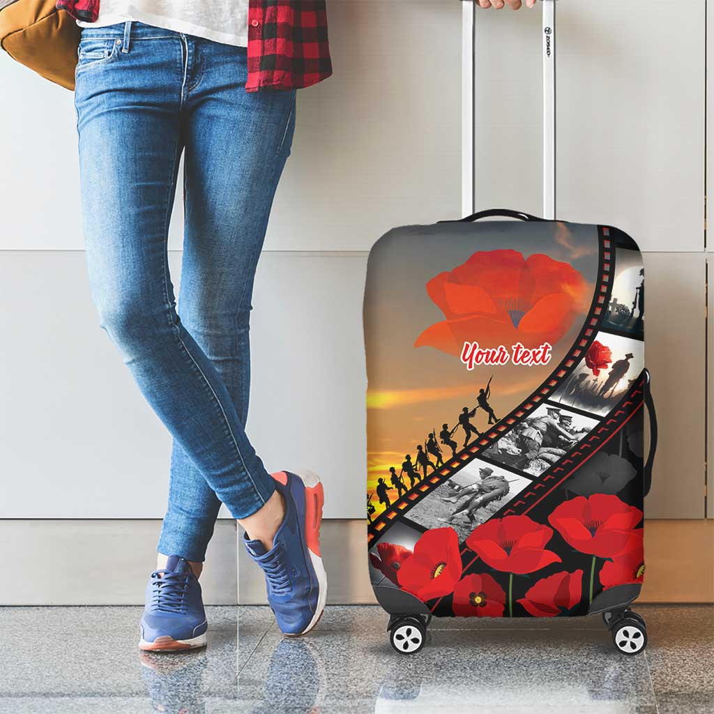 Personalised Remembering ANZAC Lest We Forget Luggage Cover Vintage Film Frame Memorial Red Poppy