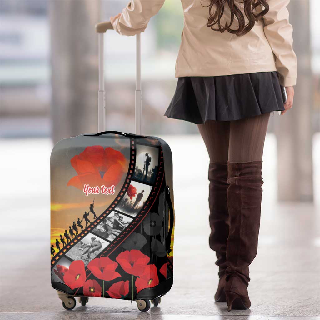 Personalised Remembering ANZAC Lest We Forget Luggage Cover Vintage Film Frame Memorial Red Poppy