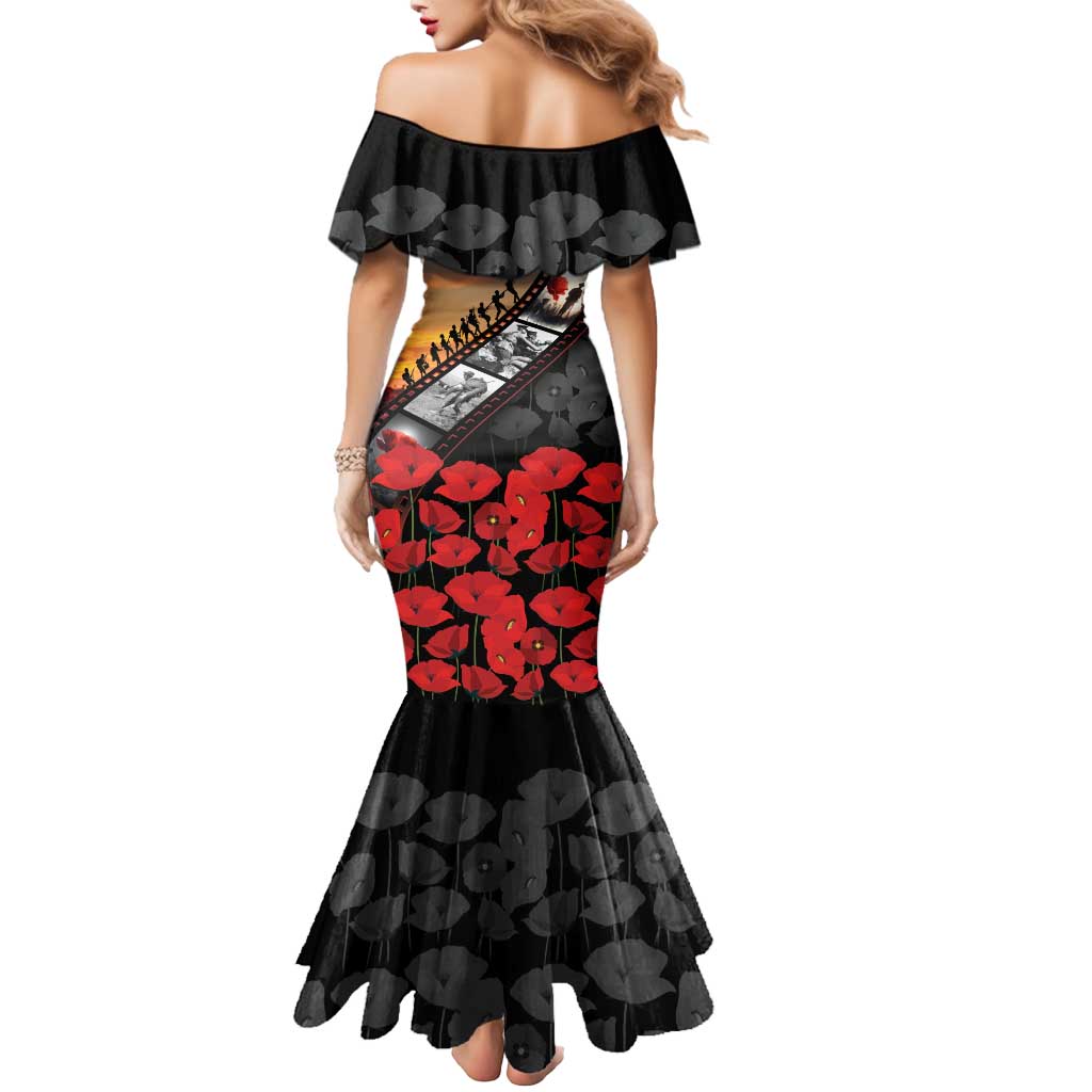 Personalised Remembering ANZAC Lest We Forget Mermaid Dress Vintage Film Frame Memorial Red Poppy