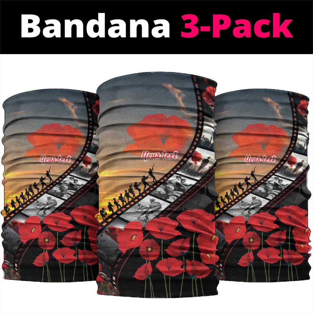 Personalised Remembering ANZAC Lest We Forget Neck Gaiter Vintage Film Frame Memorial Red Poppy