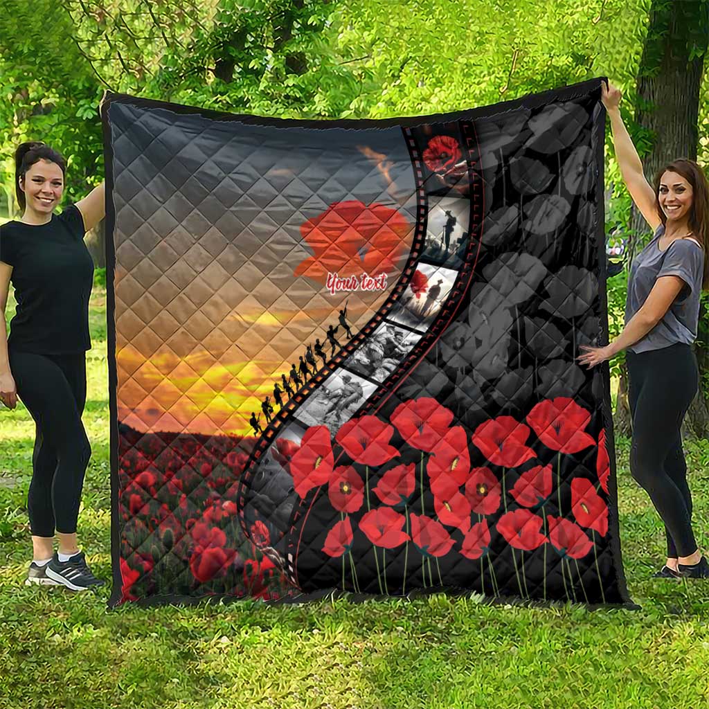 Personalised Remembering ANZAC Lest We Forget Quilt Vintage Film Frame Memorial Red Poppy