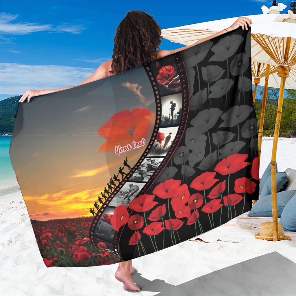 Personalised Remembering ANZAC Lest We Forget Sarong Vintage Film Frame Memorial Red Poppy