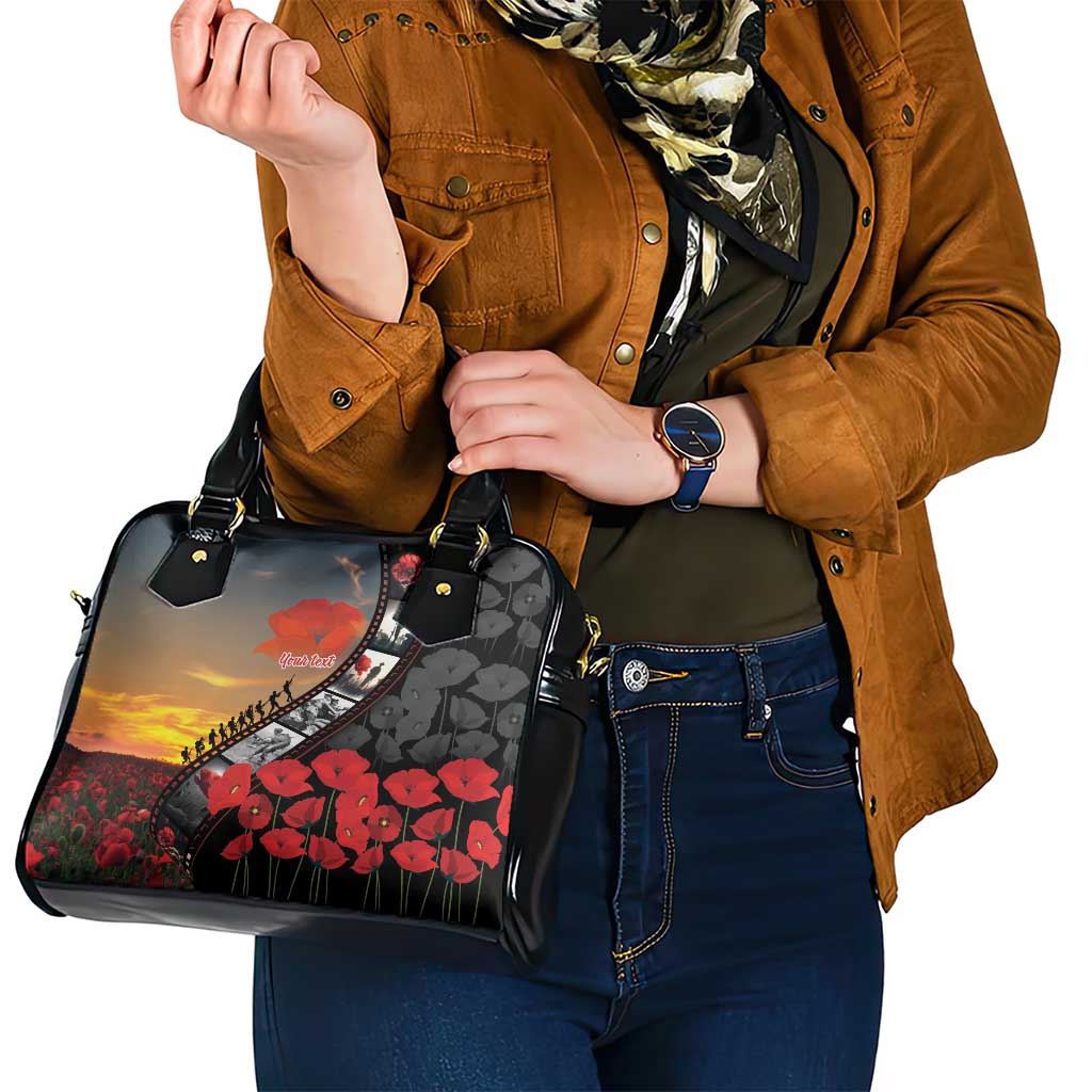 Personalised Remembering ANZAC Lest We Forget Shoulder Handbag Vintage Film Frame Memorial Red Poppy