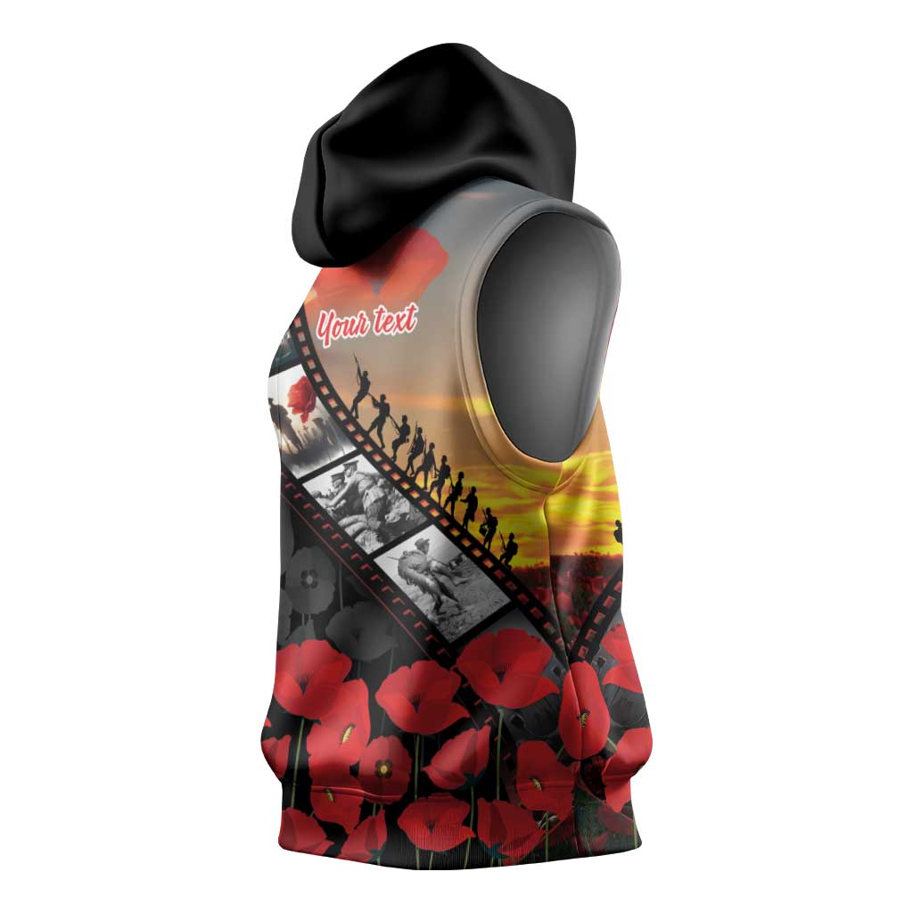 Personalised Remembering ANZAC Lest We Forget Sleeveless Hoodie Vintage Film Frame Memorial Red Poppy