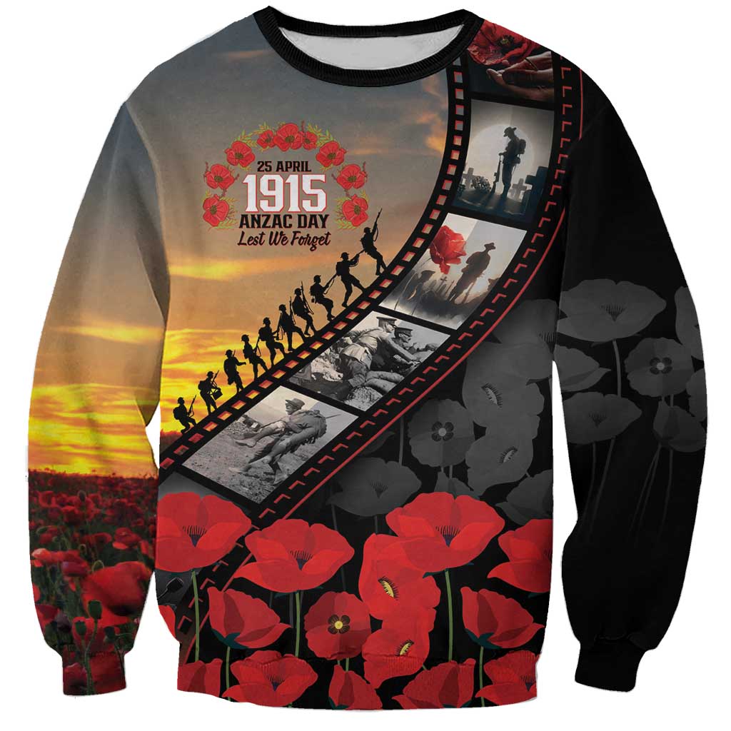 Personalised Remembering ANZAC Lest We Forget Sweatshirt Vintage Film Frame Memorial Red Poppy