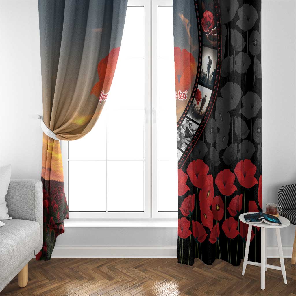 Personalised Remembering ANZAC Lest We Forget Window Curtain Vintage Film Frame Memorial Red Poppy