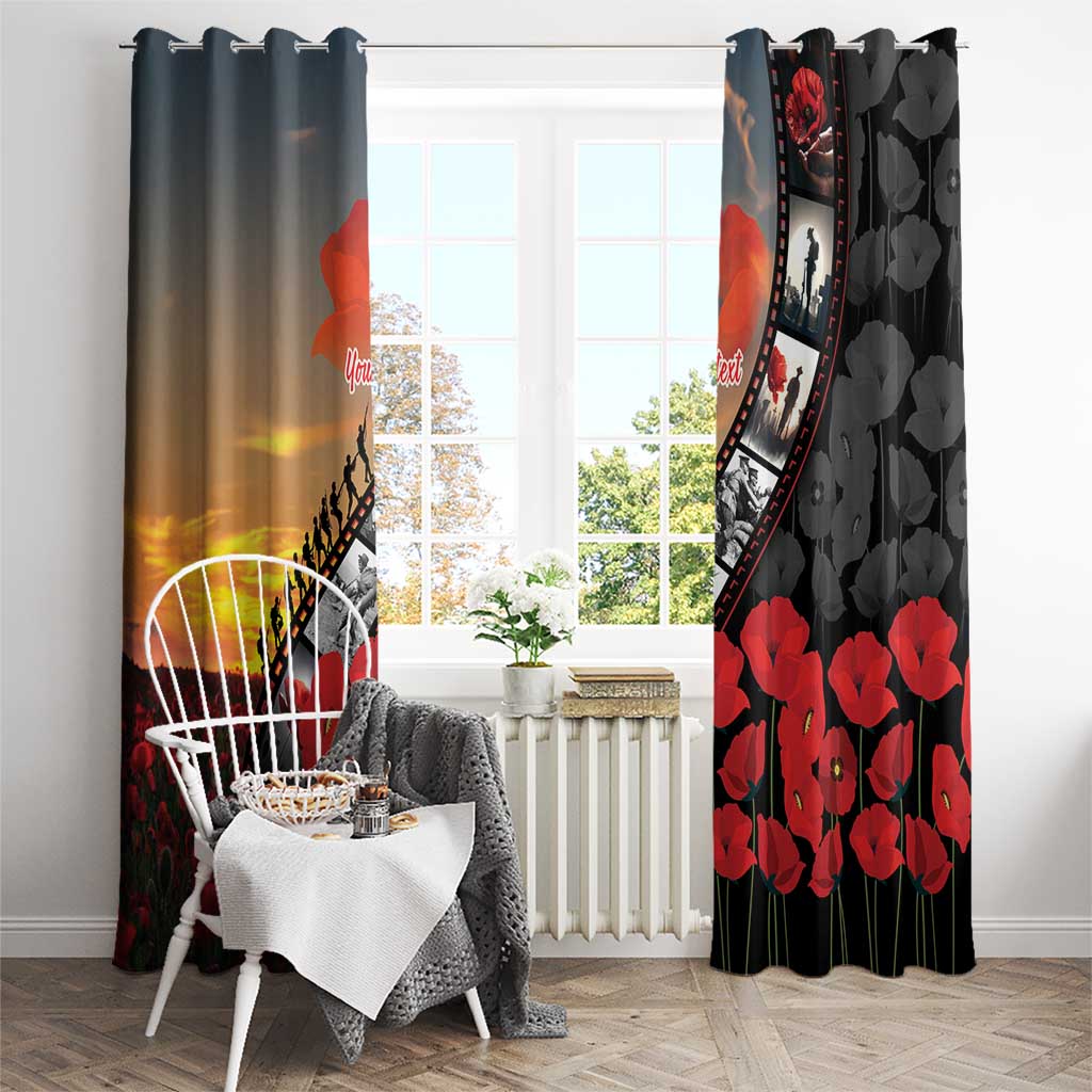 Personalised Remembering ANZAC Lest We Forget Window Curtain Vintage Film Frame Memorial Red Poppy