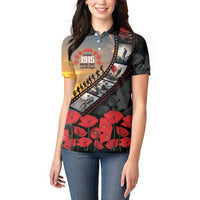 Personalised Remembering ANZAC Lest We Forget Women Polo Shirt Vintage Film Frame Memorial Red Poppy