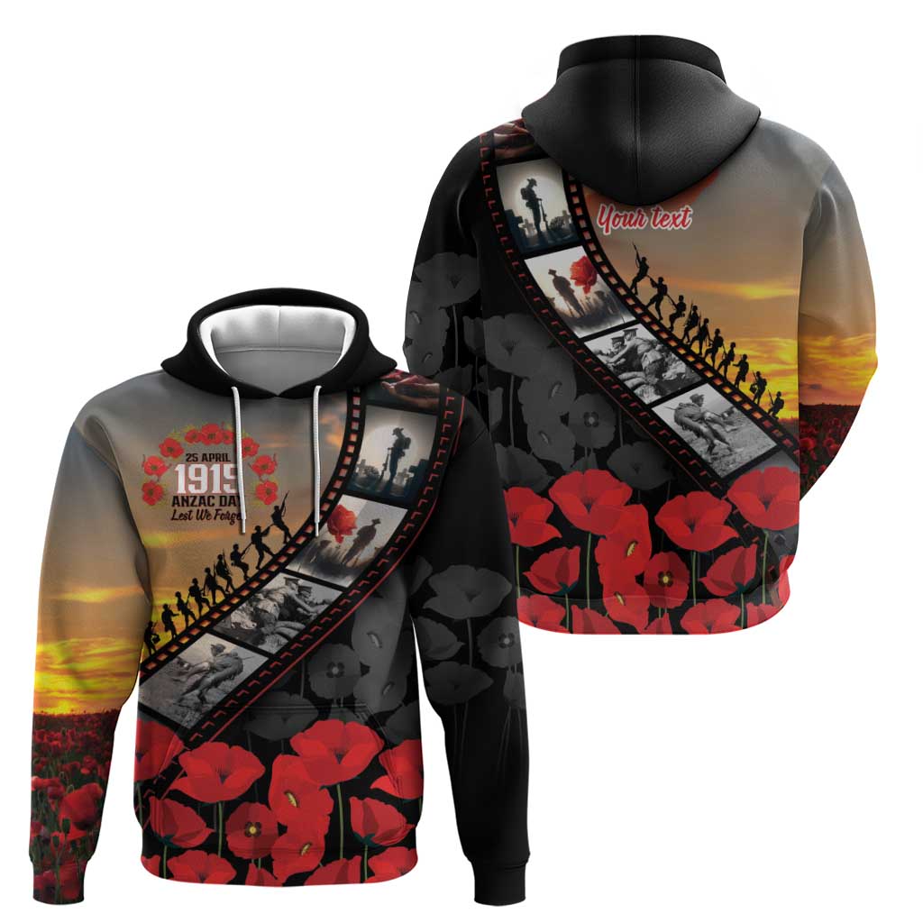 Personalised Remembering ANZAC Lest We Forget Zip Hoodie Vintage Film Frame Memorial Red Poppy