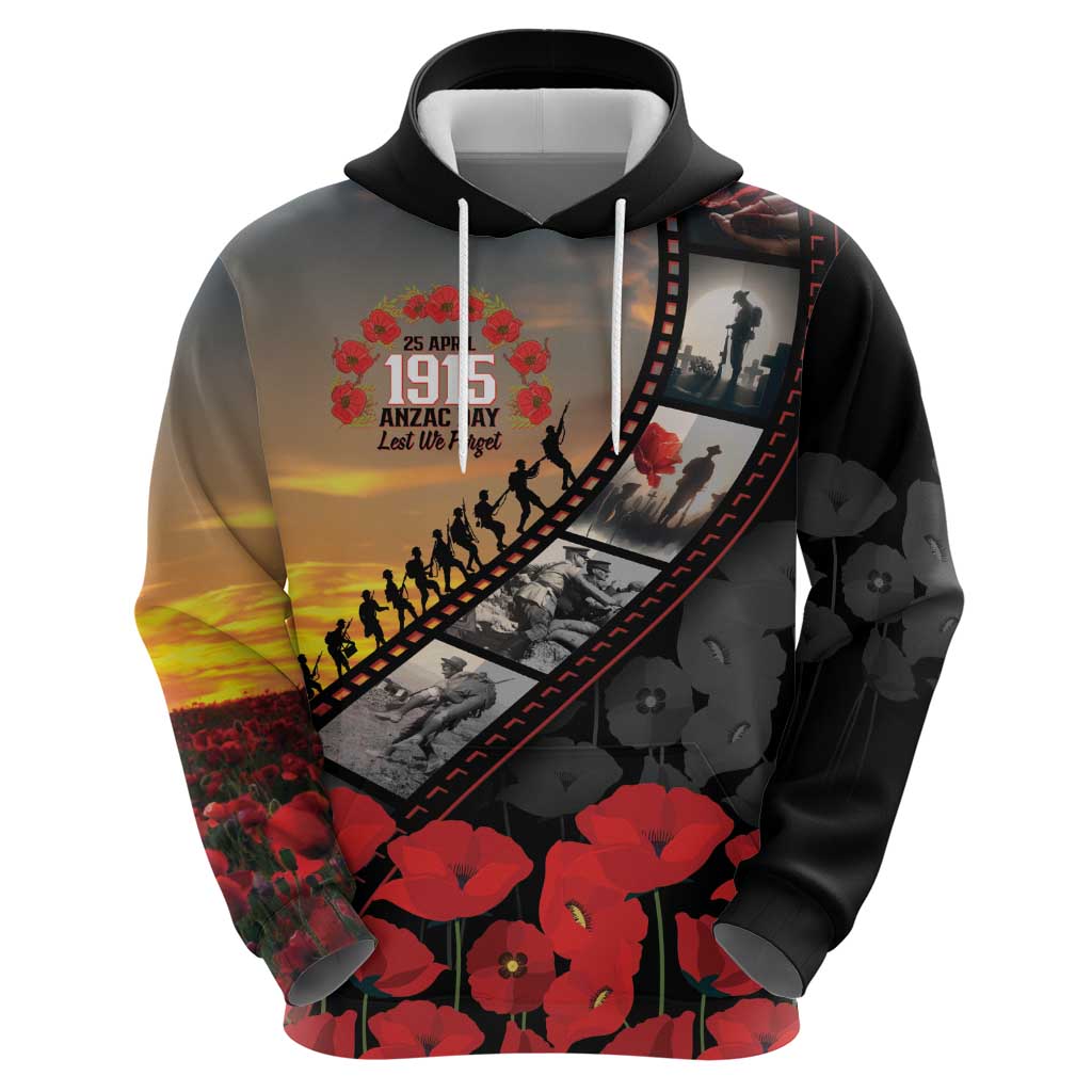 Personalised Remembering ANZAC Lest We Forget Zip Hoodie Vintage Film Frame Memorial Red Poppy
