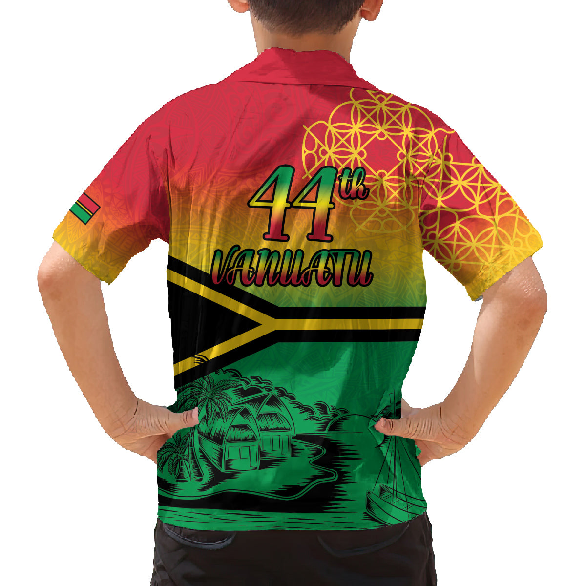 Hapi 44th Indipendens Dei Vanuatu Family Matching Long Sleeve Bodycon Dress and Hawaiian Shirt Yumi 1980 with Vanuatuan Beach Landscape LT9 - Polynesian Pride