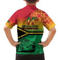 Hapi 44th Indipendens Dei Vanuatu Family Matching Long Sleeve Bodycon Dress and Hawaiian Shirt Yumi 1980 with Vanuatuan Beach Landscape LT9 - Polynesian Pride