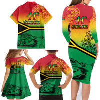 Hapi 44th Indipendens Dei Vanuatu Family Matching Long Sleeve Bodycon Dress and Hawaiian Shirt Yumi 1980 with Vanuatuan Beach Landscape LT9 - Polynesian Pride