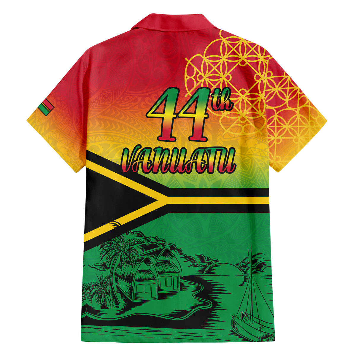 Hapi 44th Indipendens Dei Vanuatu Family Matching Long Sleeve Bodycon Dress and Hawaiian Shirt Yumi 1980 with Vanuatuan Beach Landscape LT9 - Polynesian Pride
