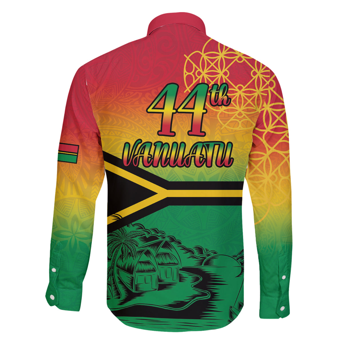 Hapi 44th Indipendens Dei Vanuatu Family Matching Long Sleeve Bodycon Dress and Hawaiian Shirt Yumi 1980 with Vanuatuan Beach Landscape LT9 - Polynesian Pride