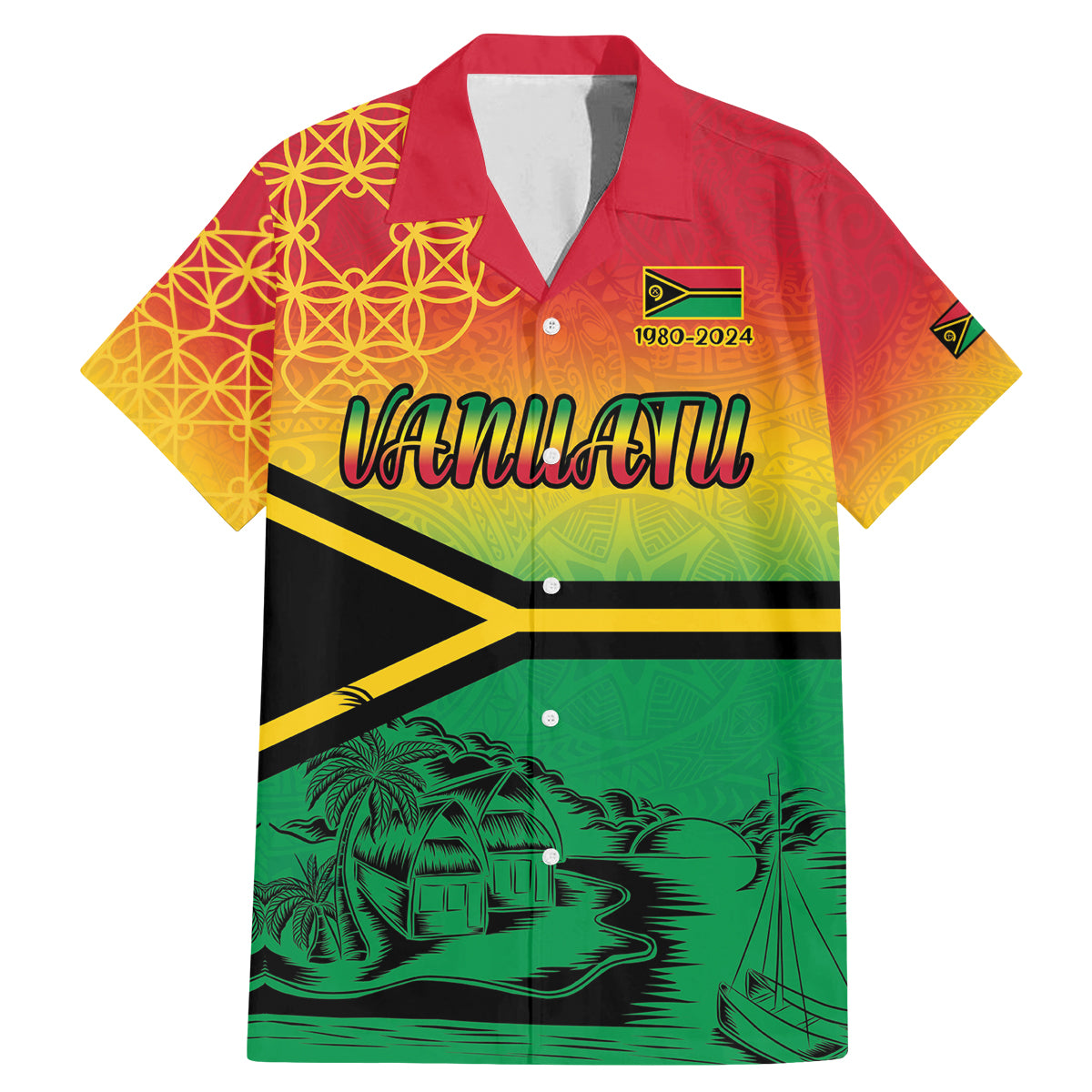 Hapi 44th Indipendens Dei Vanuatu Family Matching Mermaid Dress and Hawaiian Shirt Yumi 1980 with Vanuatuan Beach Landscape LT9 Dad's Shirt - Short Sleeve Reggae - Polynesian Pride
