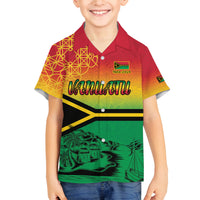 Hapi 44th Indipendens Dei Vanuatu Family Matching Puletasi and Hawaiian Shirt Yumi 1980 with Vanuatuan Beach Landscape LT9 Son's Shirt Reggae - Polynesian Pride