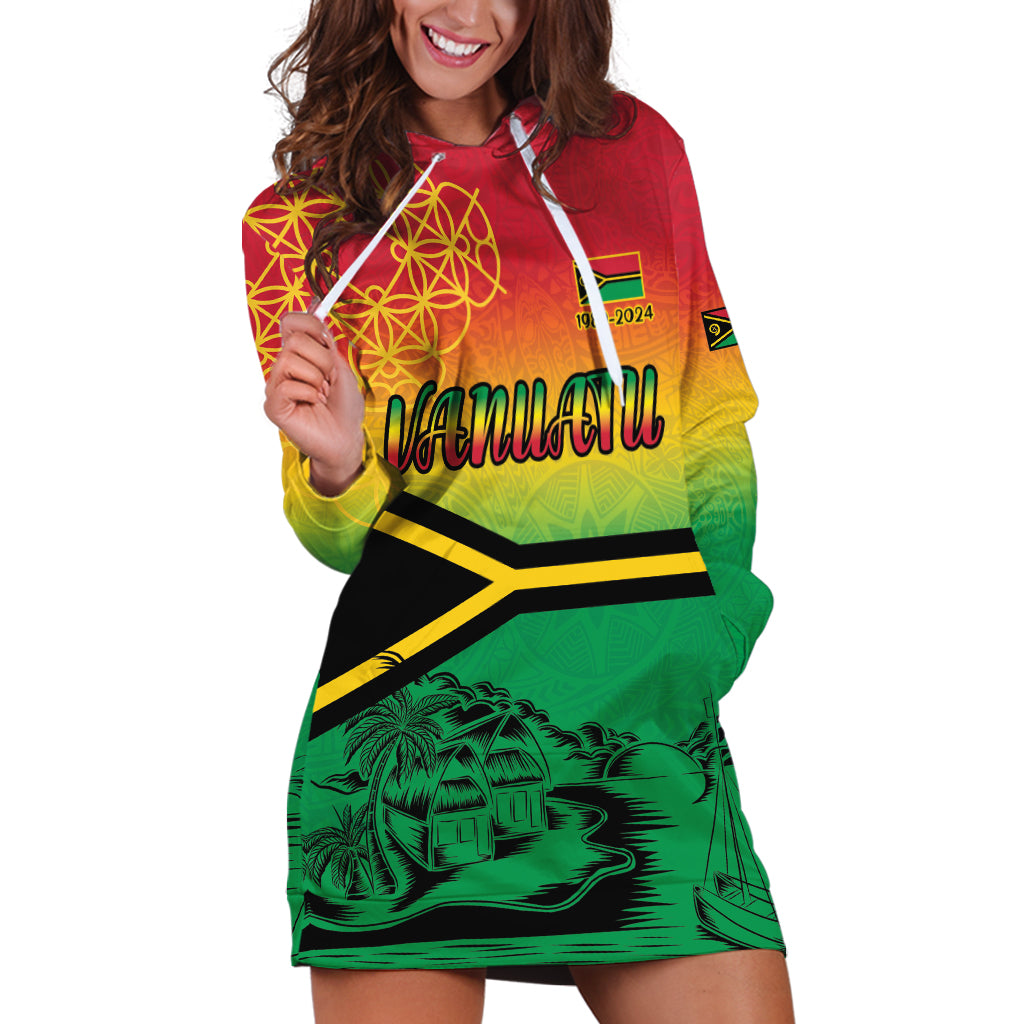 Hapi 44th Indipendens Dei Vanuatu Hoodie Dress Yumi 1980 with Vanuatuan Beach Landscape