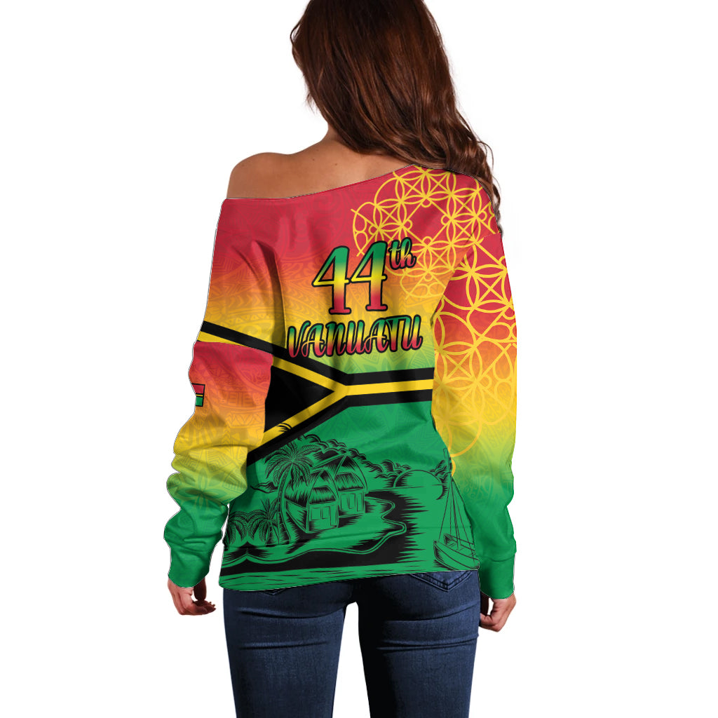 Hapi 44th Indipendens Dei Vanuatu Off Shoulder Sweater Yumi 1980 with Vanuatuan Beach Landscape