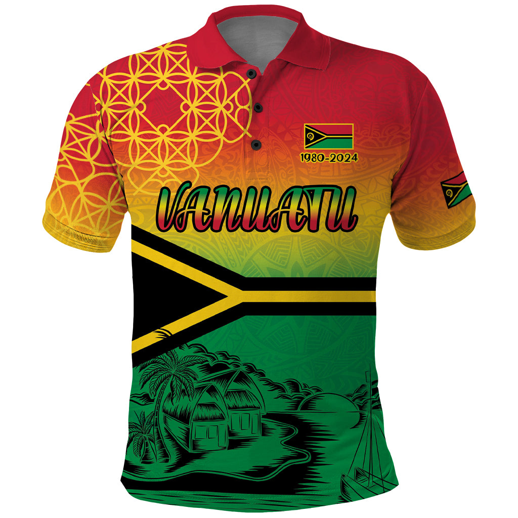 Hapi 44th Indipendens Dei Vanuatu Polo Shirt Yumi 1980 with Vanuatuan Beach Landscape LT9 Reggae - Polynesian Pride