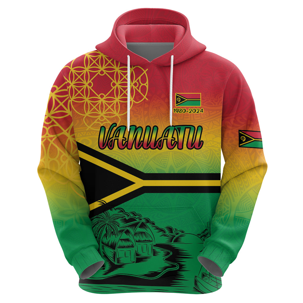 Hapi 44th Indipendens Dei Vanuatu Zip Hoodie Yumi 1980 with Vanuatuan Beach Landscape