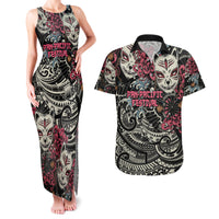 Personalized Japanese Kitsune Mask Couples Matching Tank Maxi Dress and Hawaiian Shirt With Polynesian Arty Style