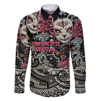 Personalized Japanese Kitsune Mask Family Matching Long Sleeve Bodycon Dress and Hawaiian Shirt With Polynesian Arty Style LT9 Dad's Shirt - Long Sleeve Black - Polynesian Pride