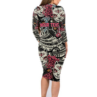 Personalized Japanese Kitsune Mask Family Matching Long Sleeve Bodycon Dress and Hawaiian Shirt With Polynesian Arty Style LT9 - Polynesian Pride
