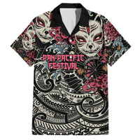 Personalized Japanese Kitsune Mask Family Matching Puletasi and Hawaiian Shirt With Polynesian Arty Style LT9 Dad's Shirt - Short Sleeve Black - Polynesian Pride