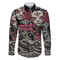 Personalized Japanese Kitsune Mask Family Matching Puletasi and Hawaiian Shirt With Polynesian Arty Style LT9 Dad's Shirt - Long Sleeve Black - Polynesian Pride