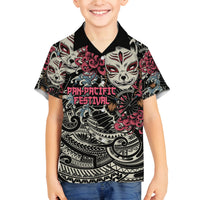Personalized Japanese Kitsune Mask Family Matching Puletasi and Hawaiian Shirt With Polynesian Arty Style LT9 Son's Shirt Black - Polynesian Pride