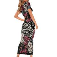 Personalized Japanese Kitsune Mask Family Matching Short Sleeve Bodycon Dress and Hawaiian Shirt With Polynesian Arty Style LT9 - Polynesian Pride
