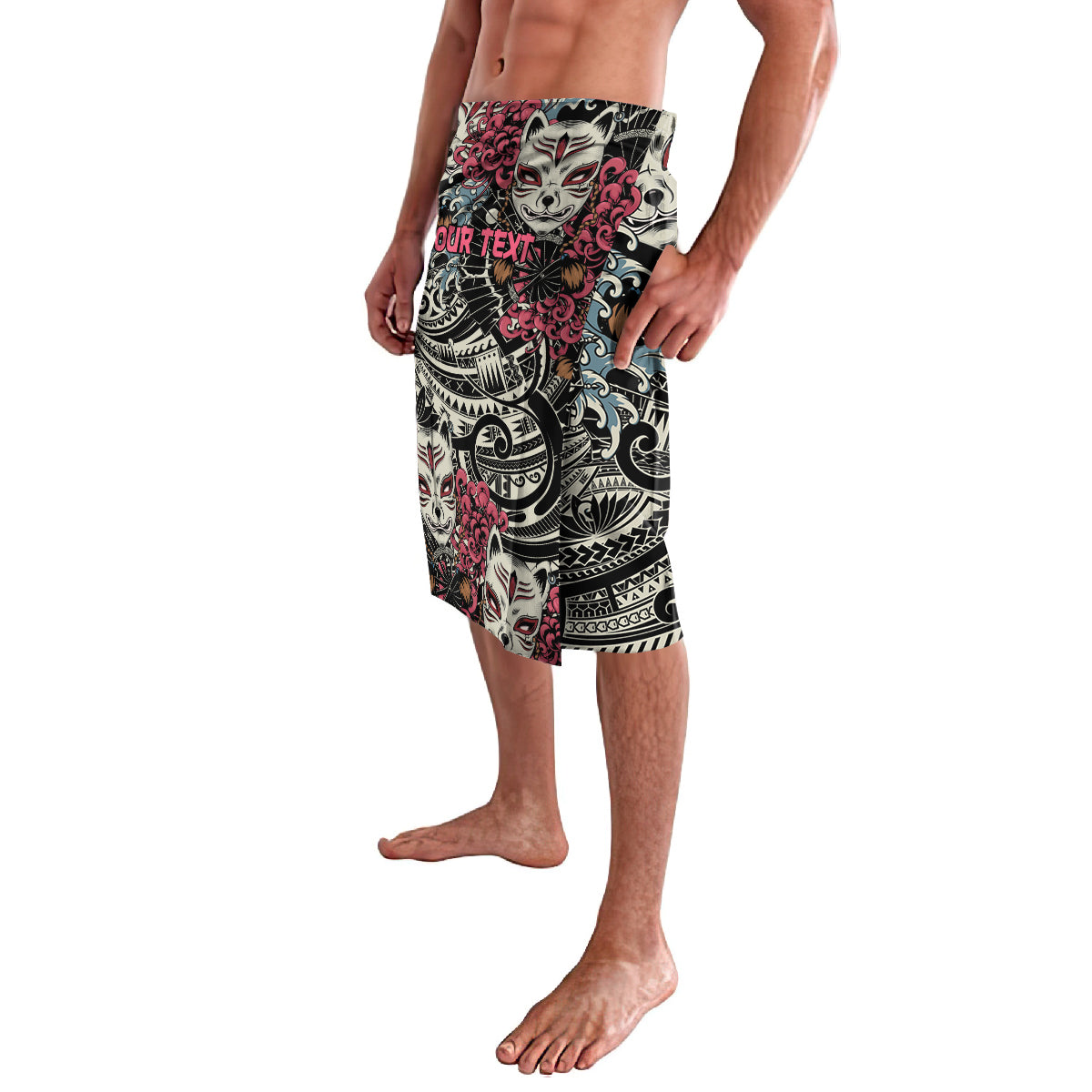 Personalized Japanese Kitsune Mask Lavalava With Polynesian Arty Style