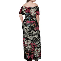 Personalized Japanese Kitsune Mask Off Shoulder Maxi Dress With Polynesian Arty Style