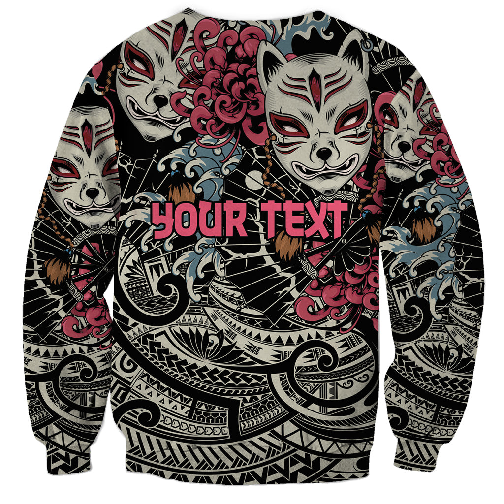 Personalized Japanese Kitsune Mask Sweatshirt With Polynesian Arty Style