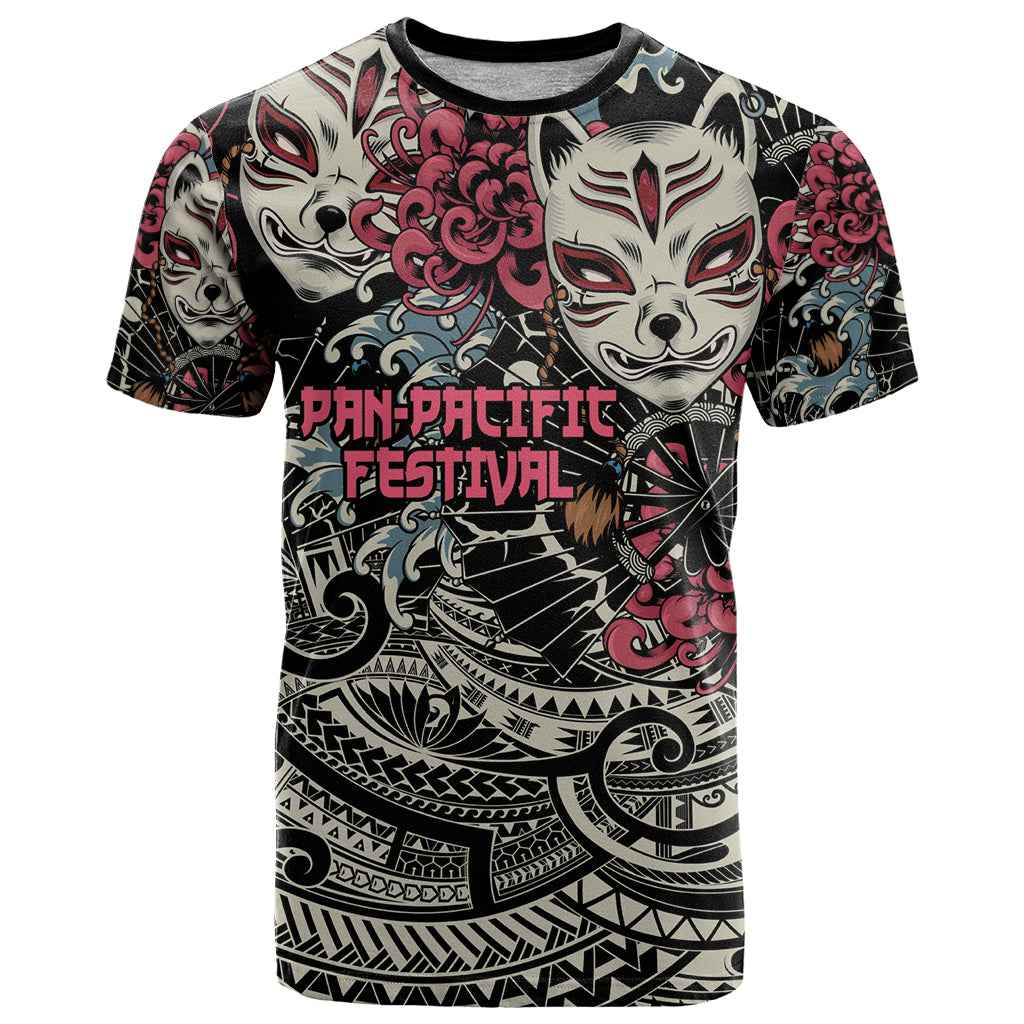Personalized Japanese Kitsune Mask T Shirt With Polynesian Arty Style