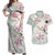 Personalized Japanese Shirasagi Bird Couples Matching Off Shoulder Maxi Dress and Hawaiian Shirt Sakura and Hibiscus Polynesian Pattern