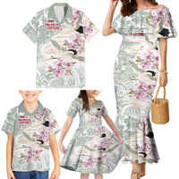 Personalized Japanese Shirasagi Bird Family Matching Mermaid Dress and Hawaiian Shirt Sakura and Hibiscus Polynesian Pattern LT9 - Polynesian Pride