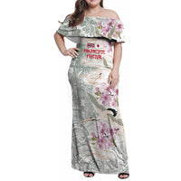 Personalized Japanese Shirasagi Bird Family Matching Off Shoulder Maxi Dress and Hawaiian Shirt Sakura and Hibiscus Polynesian Pattern