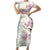 Personalized Japanese Shirasagi Bird Short Sleeve Bodycon Dress Sakura and Hibiscus Polynesian Pattern