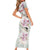 Personalized Japanese Shirasagi Bird Short Sleeve Bodycon Dress Sakura and Hibiscus Polynesian Pattern