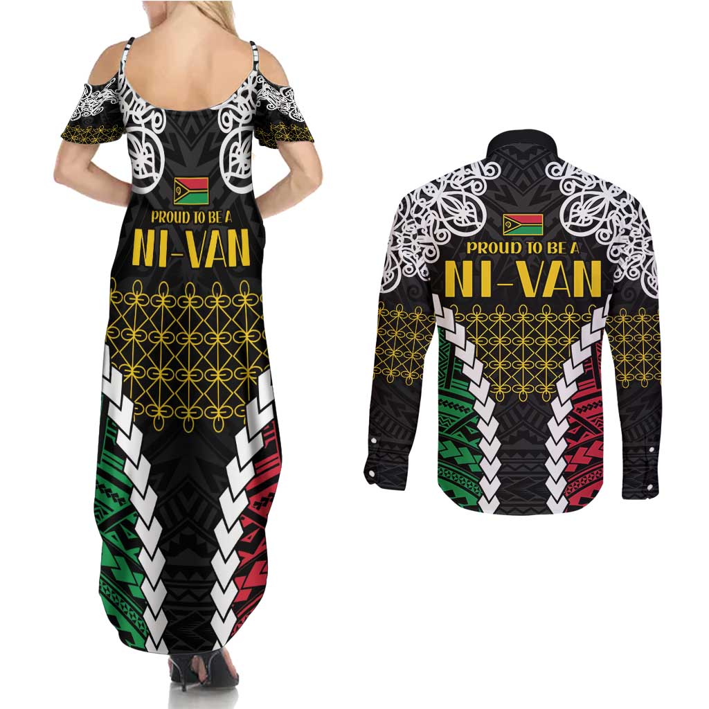 Halo Vanuatu Pride Couples Matching Summer Maxi Dress and Long Sleeve Button Shirt Vanuatuan Sand Drawing Pattern LT9 - Polynesian Pride