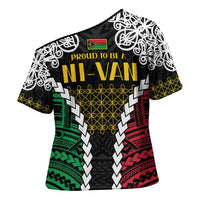Halo Vanuatu Pride Cross Shoulder Shirt Vanuatuan Sand Drawing Pattern - Polynesian Pride