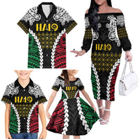 Halo Vanuatu Pride Family Matching Off The Shoulder Long Sleeve Dress and Hawaiian Shirt Vanuatuan Sand Drawing Pattern LT9 - Polynesian Pride
